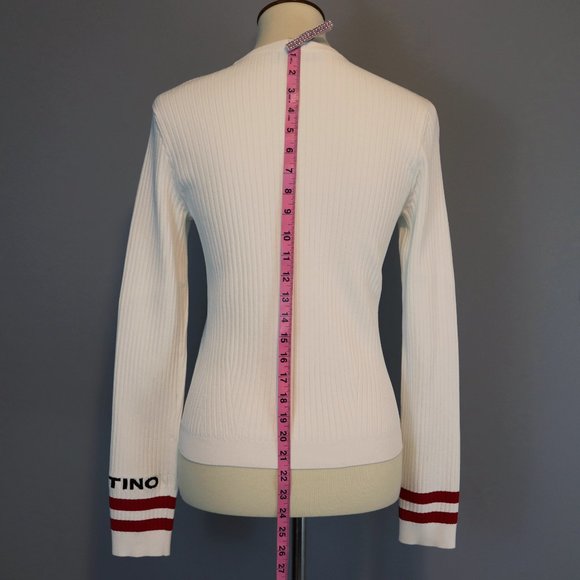 VALENTINO Logo & Stripes Cuff Rib Knit Sweater Top - Picture 8 of 15